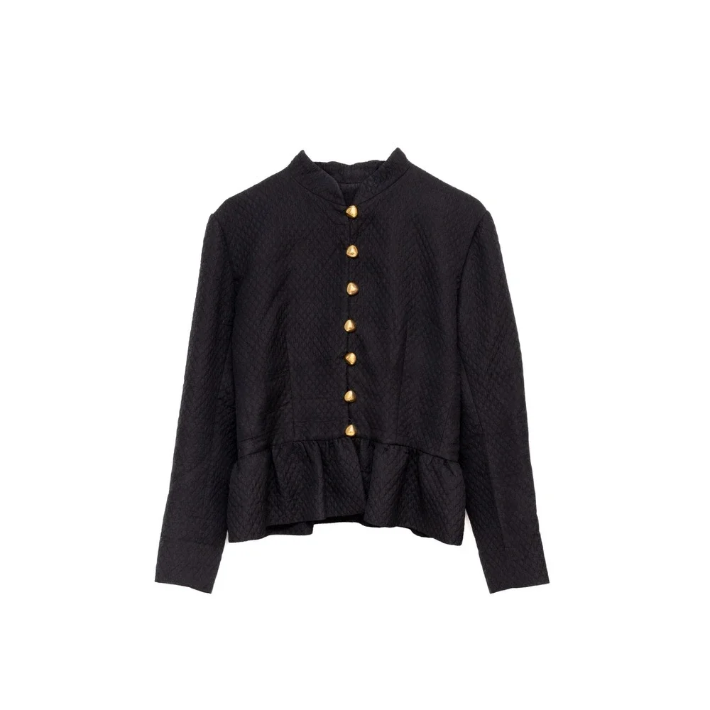 Vntg Yves Saint Laurent Variation Quilted Peplum Jacket Black Gold Button Sz:US8 - Picture 1 of 8